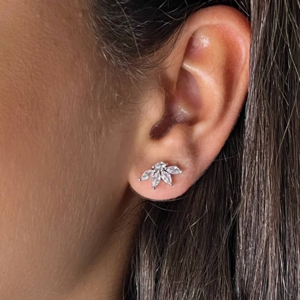 Gold Copper Marquise CZ Floral Leaf Stud Earrings; Dainty & Timeless; NWOT